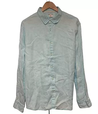 Carbon 2 Cobalt Men's Size Large Button Front Shirt Light Blue Linen L/S Euc • $24.95