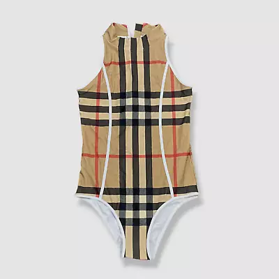 $251 Burberry Kids Girl's Beige Vine Archive Check One-Piece Swimsuit Size 14Y • $70.38