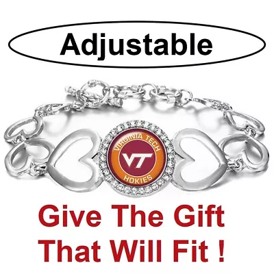 Virginia Tech Hokies Womens Silver Adjust Heart Link Bracelet W Gift Pkg D27 • $19.95