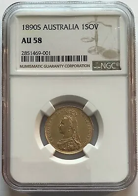 Australian 1890 S Sovereign NGC AU 58 Gold Queen Victoria • $660