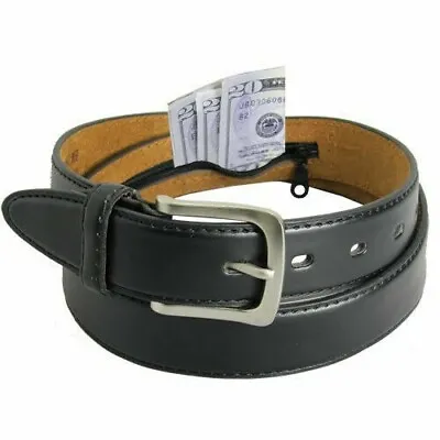 Genuine Leather Men Casual Money Zipper Safe Dark Brown Belt S M L XL. 1.1/4  W • $9.64