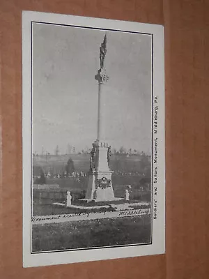 MIDDLEBURG PA - UNUSED 1907-1915 ERA POSTCARD - SOLDIERS' And SAILORS MONUMENT • $7