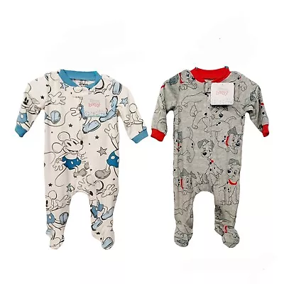 Lot Of 2 Disney Minky Soft Footed Pajamas-0-3M-Mickey Mouse-101 Dalmatians • $24.99