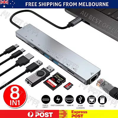$20.93 • Buy 8in1 USB-C Type C HD Output 4K HDMI Usb 3.0 HUB Adapter For MacBook IPad Pro AU