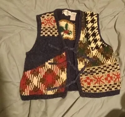The Eagle's Eye Sweater Vest Hand Knit Vintage Front Tie 1994 • $20