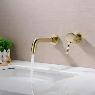 £45.60 • Buy Brass Wall Mounted Swivel Spout Sink Faucet Basin Mixer Taps Brushed Gold UK 