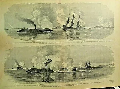 MONITOR Vs MERRIMAC Sinking Of Cumberland Rebel Naval Victory Civil War Print • $28.80