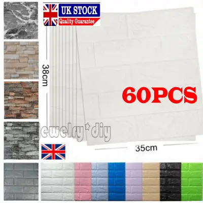 £9.99 • Buy 60PC 3D Tile Brick Wall Sticker Self-adhesive Waterproof Foam Panel Wallpaper.UK