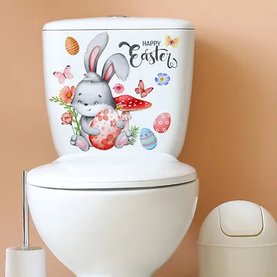 Easter Cartoon Bunny Egg Flower Butterfly Toilet Sticker Bathroom Wall Sticke GS • $5.79