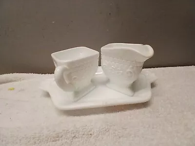 Vintage Duncan Miller Tiara Milk Glass Sugar And Cream Set With Tray • $19.99