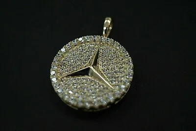 2CT Round Cut Lab Created Diamond Unisex Mercedes Pendant 14K Yellow Gold Plated • $149.99