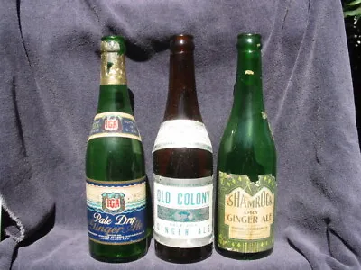 $29.99 • Buy 3 1940's Paper Label Ginger Ale Bottles IGA & Old Colony Chicago Shamrock Calif