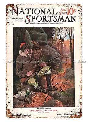 Tin Bar Signs 1928 National Sportsman Cover Art Deer Hunter Metal Tin Sign • $15.85