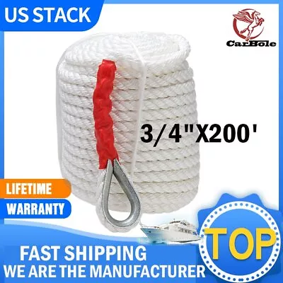 3/4 Inch X 200 Feet Twisted Three Strand Nylon Anchor Rope Boat 12592 LBS US • $79.59