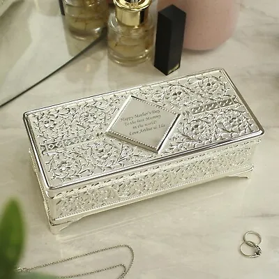 Personalised Luxury Antique Silver Plated Jewellery Box Trinket Box Mother's Day • £35.99