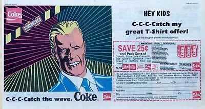 Coca-Cola Ad Page Max Headroom - C-C-C-Catch The Wave - 1986 Color Sunday Comic • $4.95