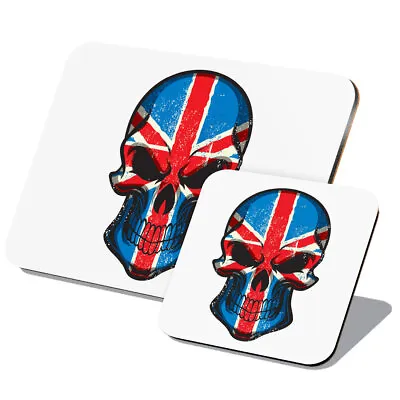 1 Placemat & 1 Coaster Set Union Jack Flag Skull  GB UK #56047 • £14.99