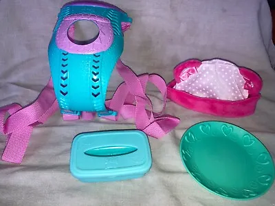 Baby Alive Doll Accessories Lot (4) Baby Carrier Diaper Wipe Box Hat Plate • $10.99