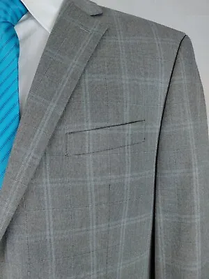 Michael Kors Blazer Mens 42/44R Sport Coat Jacket 2B Light Gray Rayon Blue Check • $39.95