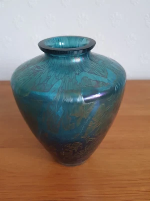 £69.99 • Buy Royal Brierly Iridescent Blue/Green Glass Vase With Gold Flecks