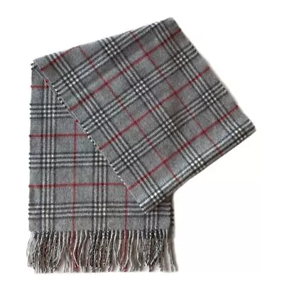 Misty Grey Plaid 100% Baby Alpaca Soft Lightweight Plaid Scarf • $25.61