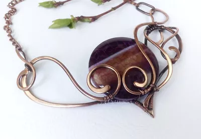 Agate Necklace Wire Wrapped Copper Jewelry Christmas Gift Mom Elven Wedding  • $88