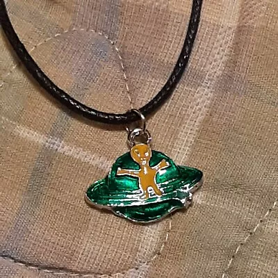 VINTAGE ALIEN UFO Pendant Charm / 26  Adjustable Rope Necklace  • $5.39