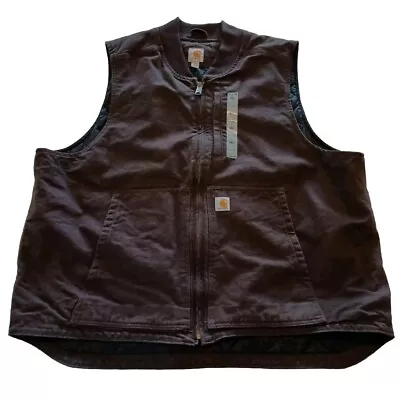 Carhartt Vest Men's 3XL Canvas Dark Brown Full Zip Quilt Lined Workwear 104395 • $74.97