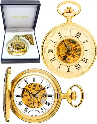 Mount Royal Half Hunter 17 Jewel Skeleton Pocket Watch GP With Free Engraving B6 • $118.11