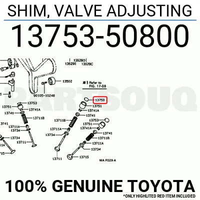 1375350800 Genuine Toyota SHIM VALVE ADJUSTING 13753-50800 • $7.84