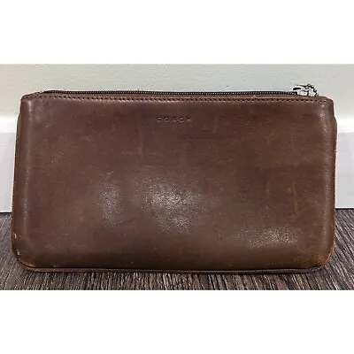 Coach Brown Leather Vintage Zippered Clutch • $45