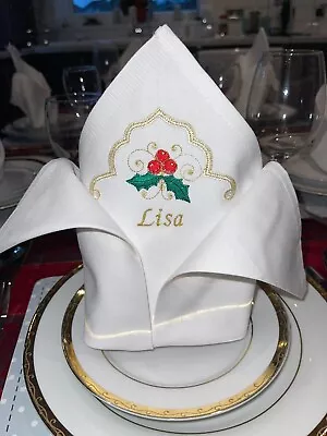 £4 • Buy Luxury Personalised Damask Embroidered Christmas Napkins  - Choice Of 6 Motifs