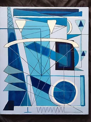 VINTAGE ABSTRACT CUBIST PAINTING LISTED BLUES!!! Dr. Benjamin Gross 20  X 24  • $900