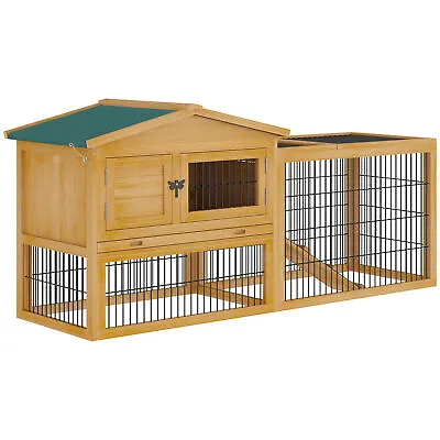 Pawhut Rabbit Hutch Pet House Outdoor Run Design W/ Water-Resistant Paint Ramp • £93.99