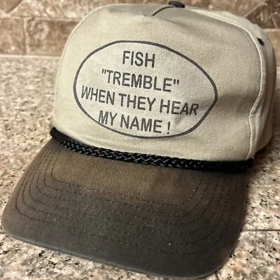 Vintage 90s Distressed Fish Tremble Beige SnapBack 5 Panel Cap Hat Beige Black • $14.49