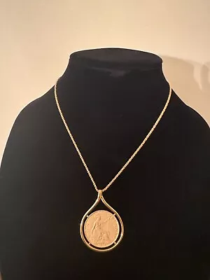 VTG Monet Gold Signed 30  British 1898 One Penny Coin Pendant Necklace • $8.50