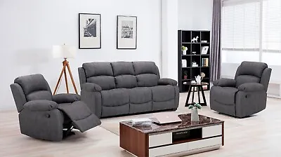 NEW Alaska 3 Piece Sofa Suite 3 + 1 + 1 Grey Suede Fabric Non Recliner 3 Seater • £1999