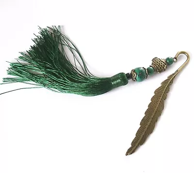 Shimmering Feather Luxury Metal Bookmark RPG Prop DM Tool Green Tassel With Fish • £7.99