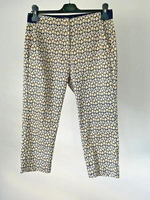 M&S Size 10 Short The Mia Slim Cropped Trousers Navy Blue Yellow Floral L21 D179 • £11.99
