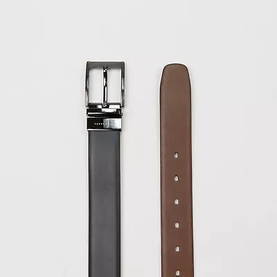 Perry Ellis Mesh Buckle Leather Reversible Belt Black/Brown Size L (38-40) • $19.99