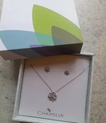 Chamilia 925 Frozen Snowflake Cz Necklace & Earrings Set In Box • £60