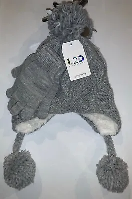 $12 • Buy Cable Knit Pom Pom Winter Beanie Hat Mittens Set Gray Little Girls