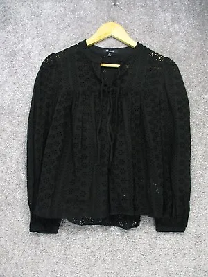 Madewell Eyelet Double-Tie Peasant Top Womens Xs Black • $7.49