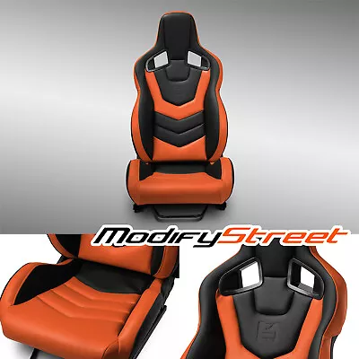 Reclinable PVC Racing Seats Universal Car Seat Black-Orange EVO-Series W/Sliders • $317.98