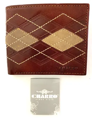 NEW Charro Vera Pelle Mens Leather Bifold Wallet Diamond Pattern Brown • $30