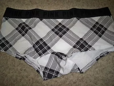 Victorias Secret Boyshort Holiday Plaid Black And White Large New • £14.45