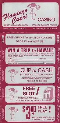 Flamingo Capri Casino Las Vegas Nevada Coupons Free Drinks Adv. Card • $18.50