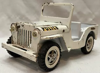 Vintage Tonka Pressed Steel Police Jeep 10  White Metal Toy Jeep 1965 • $30