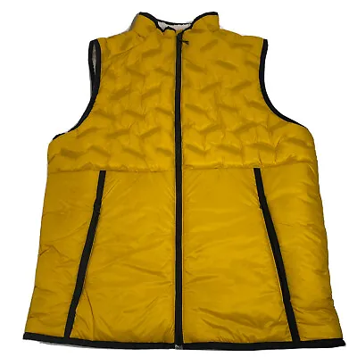 Old Navy Mens Yellow Puffer Zip Vest Medium Sherpa Lined NEW • $39