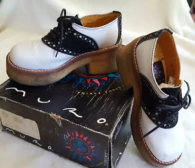 Vtg 90's MURO Black & White Platform Saddle Shoes 6.5 7 Rockabilly Festival Y2k • $289.99